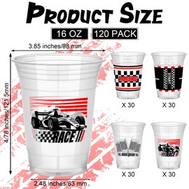 Kochorie 120 PCS Racing Car Plastic Party Cups 16 OZ Disposable Race Car Cups Bulk for Racing Party Supplies Birthday Car Party Family Dinner Sports Event Decorations