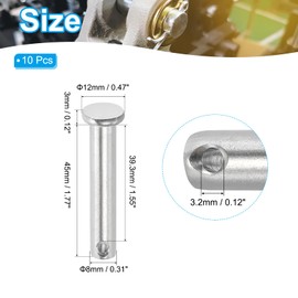 PATIKIL 8 x 45 mm Einzel-Loch-Clevis-Stifte, 10 Stück 304 Edelstahl Flachkopf-Stift für Hitch Pin Lock Link Scharnier-Systeme, Silber