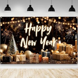 AIBIIN - Fondo de visualización de Año Nuevo 2026 con texto en inglés "Happy New Year", diseño de Fuegos Artificiales de Año Nuevo, decoración anual para fiestas de la familia Nye, banner para