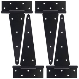 BOODVON 12 Inch T-Strap Gate Hinges, Shed Barn Door Hinges Heavy Duty, Black Tee Hinges for Wooden Fences, Yard Gate, Wrought Hardware Iron Rustproof (4Pack/Set)