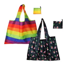 FAVORTALK Reusable Shopping Bag - 2 Pcs Foldaway Large Reusable Foldable Shopper Bags Eco Handbag Fold Up Shopper Bag Washable Groceries Bags for Travel Hiking - D16304