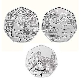 50p Set of 3 Uncirculated Paddington Bear coins- At the Tower,Station and Palace