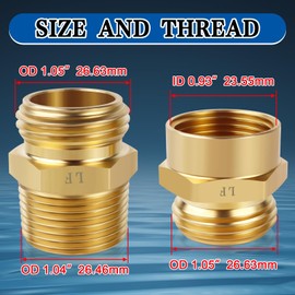 2Pcs Garden Hose Convert Adapters, 3/4” NPT to 3/4” GHT Garden Hose Adapter Connector, Brass Garden Hose Fitting, Garden Hose Thread to 3/4" NPT Hose Connector