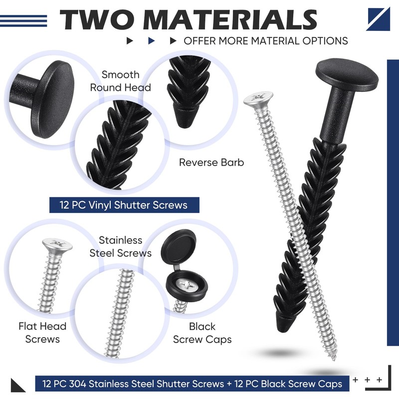 Otoolling 36 Pack Vinyl Shutter Fasteners 3 Inch Shutter Screws