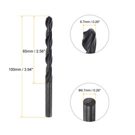 sourcing map 6542 High-Speed Steel Spiral Drill Bit Metal Drill Full Base Black Oxide Drill Bit 6.7 mm 100 mm