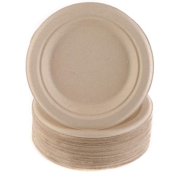 EcoQuality 100% Compostable 6 inch Plates - Natural SugarCane Biodegradable