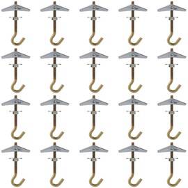 FUNSUEI 20 PCS Wing Spring Toggle Hook, M6/86mm Carbon Steel Wing Spring Ceiling Hook, Golden Ceiling Hook Plasterboard, Toggle Bolt Ceiling Hook for Wall, Plasterboard, Ceiling