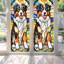 Australian Shepherd Stained Glass Window Film, Decorative Australian Shepherd Stained Glass Window Film, Dog Stained Glass Window Film for Bathroom Door Heat Anti UV