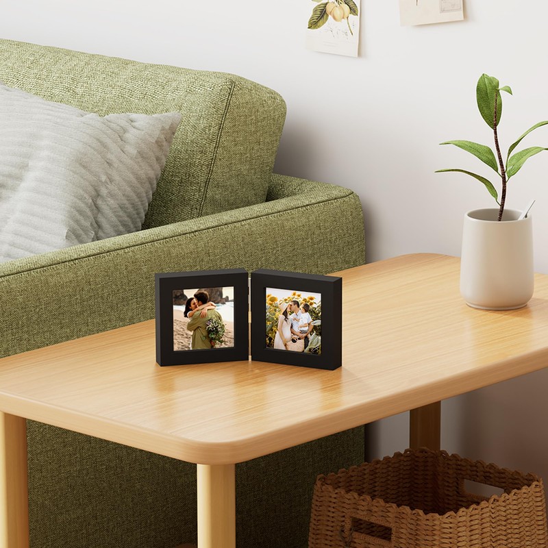 decorUhome Double 4x4 Picture Frame Vertical, Engineered Wood Bifold Photo