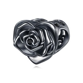 HUKKUN Black Rose Charms for Bracelet Sterling Silver Black Rose Flower Jewelry Gift for Women