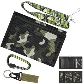 Slim Camouflage Wallet, Boys Camo Purse, Boys Triple Wallet, Canvas Outdoor Sports Wallet, Trifold Wallet with Buckle, Mini Trifold Coin Purse with Zipper, Camo Coin Purse for Teenagers Boys Girls
