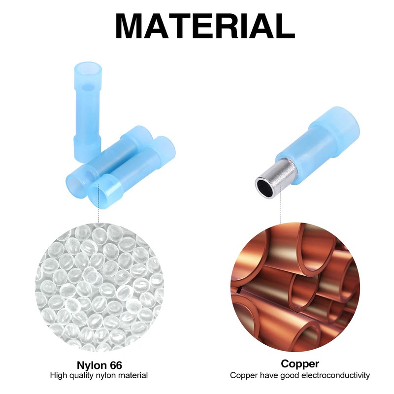 100pcs PA66 Nylon 16-14 AWG Wire Connectors Electrical Crimp Butt