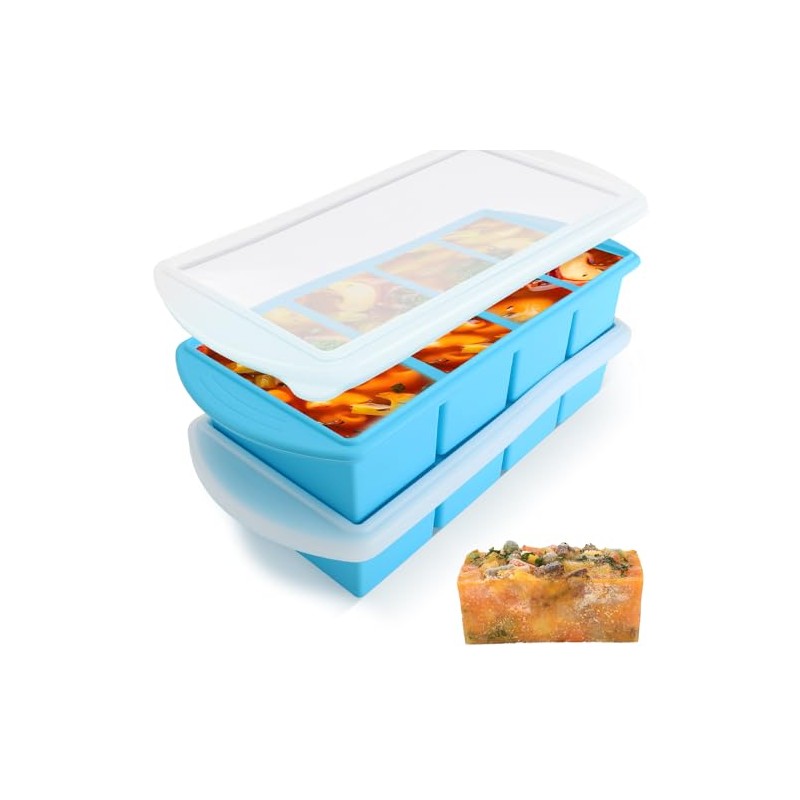 SlowTon Bandejas de Silicona para Congelador Hielo y Sopa, 2/4