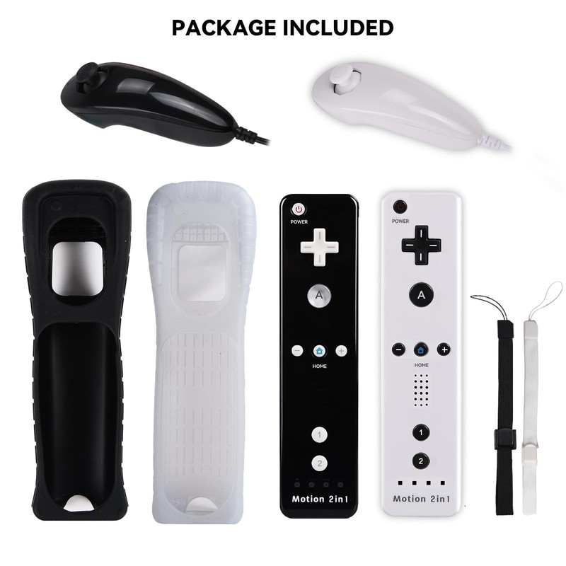 2 Pack Wii Controllers with Motion Plus, Includes Black and