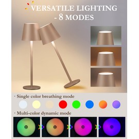 Faithorse 2pc 5200mAh RGB Cordless Table Lamp, RGB 8 Modes & Touch Control Rechargeable Battery Desk Lamp, IP54 Waterproof Battery Operated Lamp for Bedroom/Restaurant/Camping/Bars (Coffee Color)