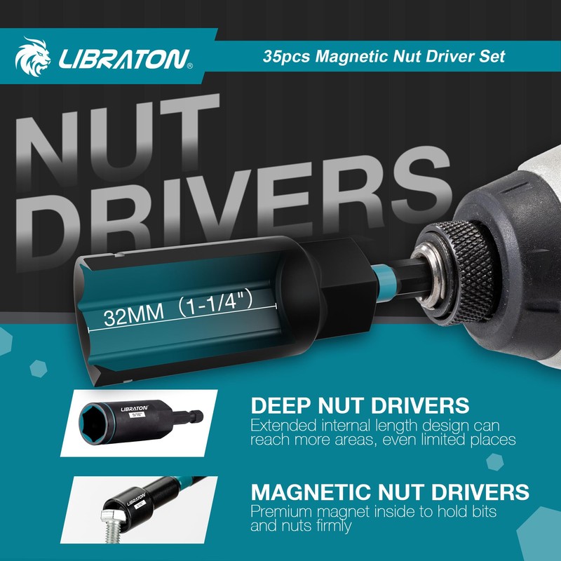 LIBRATON Magnetic Nut Driver Set, 35PCs Impact Driver Bit Set,