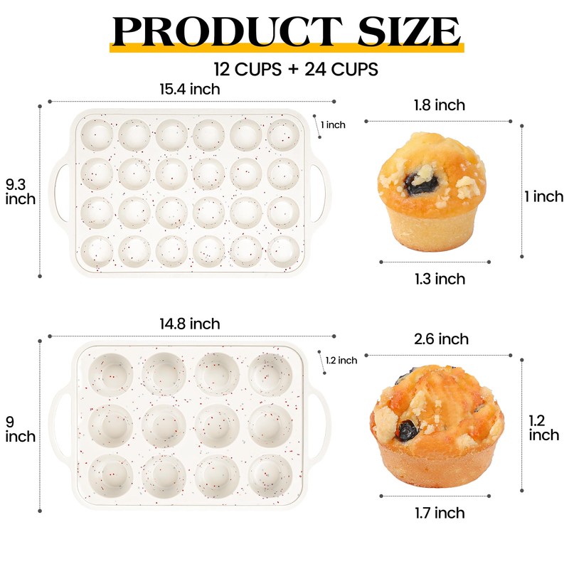 AOTASO Regular 12 Cup and Mini 24 Cup Nonstick Cupcake