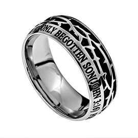 John 3:16 Crown of Thorns Ring, Stainless Steel with Christian Bible Verse (9)