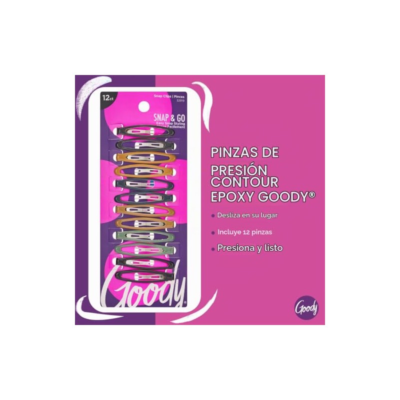 Goody Pinzas para el Cabello de Contorno Epoxi, 12 Unidades