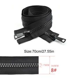 CRLLDPM 1 x zip in black, 70 cm, long spiral zip, #8 zip, 2-way separable, black zip, for jackets, bags, bed linen (black)