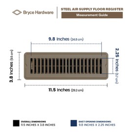 Bryce Hardware Floor Register 2x10 Inches, Heavy Duty Walkable Steel Floor Vents, Ease Adjust Air Flow Direction Floor Registers, White Floor Vent Covers, Air Vents for Home