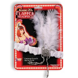 Flapper 1920's White Headband With Feathers