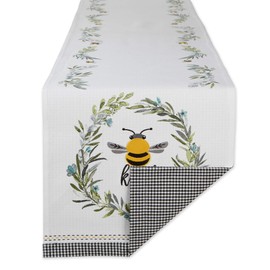 DII Bumblebee Checkered Kitchen Collection, Reversible Table Runner, 14x108, Bee Kind Gingham
