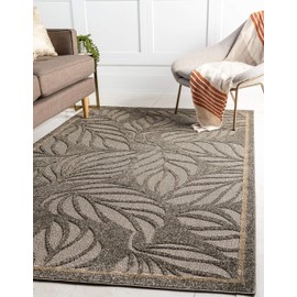 Unique Loom Modern Abstract 4 feet by 6 feet (4' x 6') Outdoor Botanical Gray Contemporary Area Rug