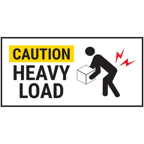 V Safety Caution Heavy Load Yellow Sticker - 51x25mm (Roll