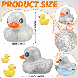 Honoson 6.89 Inch Giant Glitter Rubber Duck Big Glitter Rubber Duck Large Sparkly Duckling Bath Toy with Squeaky Sound for Summer Baby Shower Birthday Party Favor Gift(Silver)