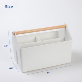 BLUE GINKGO Multipurpose Storage Baskets - Plastic Storage Bins with Wooden Handles | Home, Kitchen, Bathroom, Nursery, Classroom, Toy Storage Organizer (4.5L, Made in Korea) - White