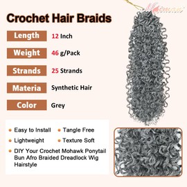 MIMAN 6 Packs 12 Inch Pre-looped Yanky Twist Crochet Hair for Women Synthetic Grey Curly Micro Spring Passion Twist Crochet Hair Extensions for DIY Mohawk Afro Braided Hairstyle