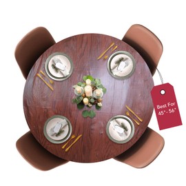 Covers for The Home Deluxe Elastic Edged Flannel Backed Vinyl Fitted Table Cover - Woodgrain (Mahogany) Pattern - Large Round Oblong Oval - Fits Tables up to 45" - 56" Diameter