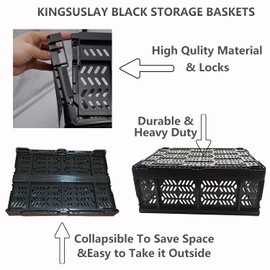 KINGSUSLAY 4-Pack Plastic Storage Crates,20L Foldable Baskets,Collapsible Crates, Storage Baskets and Bins for Toys, Home Storage, Office Products, Christmas Gifts, Easter Eggs (Black)