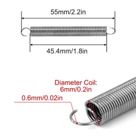 GUNGY Tension Springs with Hooks Stainless Steel Tension Spring 55 mm Outer Diameter 6 mm Wire Diameter 0.6 mm Hook Angle 90 Degree Maximum Tensile Force 0.8 kg 0.6 x 6 x 55 mm Pack of 10