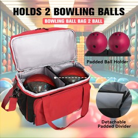 Goloni Bowling Ball Bag, 2 Balls Bowling Bag with Ball Holder - Fits Bowling Shoes Up to Mens Size 16 and Accessories