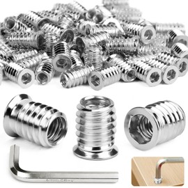 Ziamzra Pack of 80 Threaded Insert Wood M6 x 20 mm Screw-In Nuts Galvanised Screw Nuts M6 Screw Sockets Hex Hexagonal Threaded Sleeves for Steel Pine Plywood Composite Panels