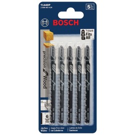 BOSCH T144DP 5-Piece 4 In. 6 TPI Precision for Wood T-Shank Jig Saw Blades