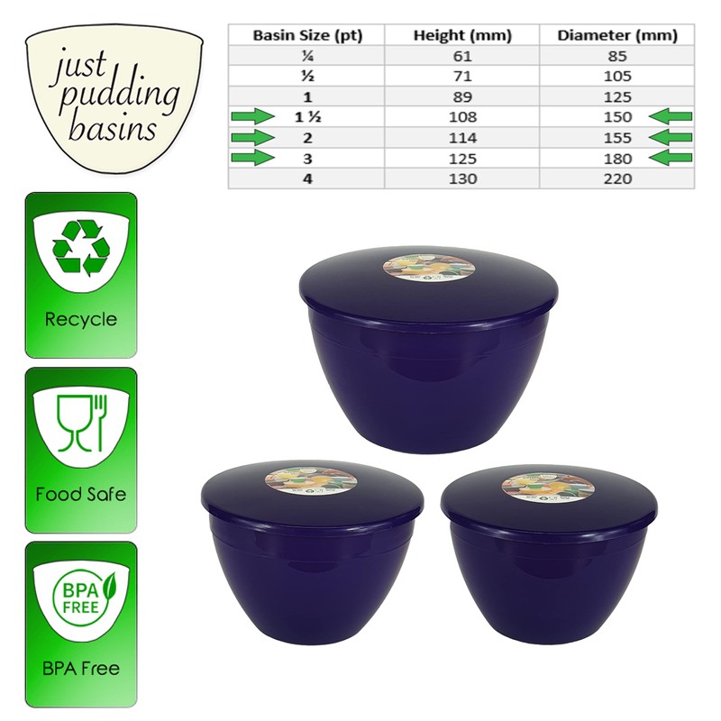 Just Pudding Basins 3 Larger Bowl Sizes and Lids in