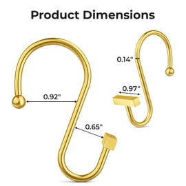 Muted Gold Shower Curtain Hooks, Bathway Shower Curtain Rings Rust Proof, 12PCS Shower Hooks for Shower Curtain, T-Bar Design Convenient Elegant Shower Curtain Hangers for Bathroom Kitchen Wardrobe