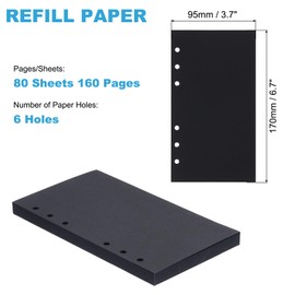 PATIKIL A6 Refill Paper, Unlined Blank Kraft Paper 6 Hole Filler Inserts Loose Leaf Paper for 6 Ring Binder, 80 Sheets/160 Pages, Black