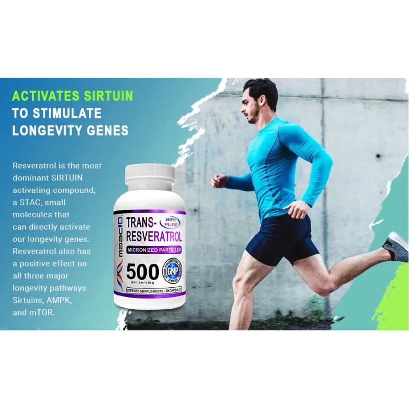Maac10 Trans-resveratrol 500mg + Bioperine 10mg 60 Cáps Sabor Sin