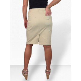 Paulo Due Women's Knee Length Stretch Chino Pencil Skirt Ladies Jeans Style Heavy Cotton Casual Summer Skirt Beige 10-20 (20)