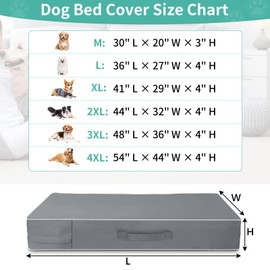 COSHNIBI Dog Bed Covers Replacement Washable,Waterproof Dog Bed Cover with Zip and Carry Handle for Dog/Cat 54''Lx44''Wx4''H-Grey