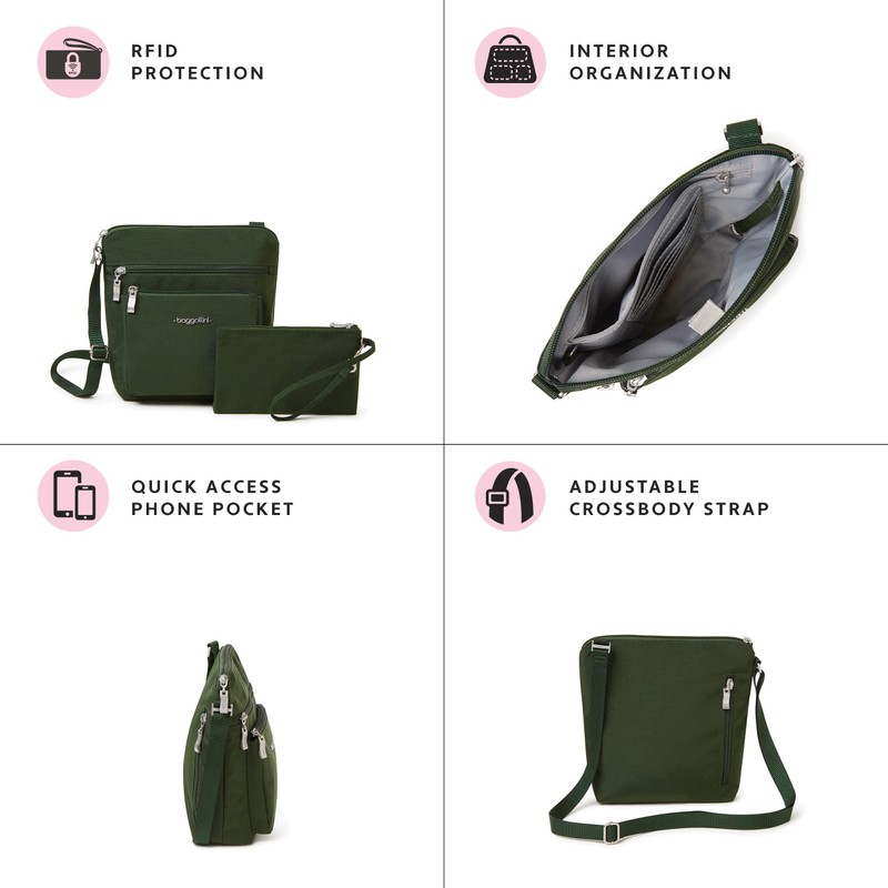 Baggallini Pocket Crossbody with RFID, Juniper, One Size