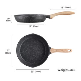 JEETEE 11 Inch Nonstick Frying Pan, Stone Coating Cookware, Nonstick Omelette Pan with Heat-Resistant Handle, Induction Skillet for Eggs (Grey)