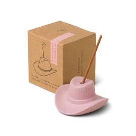 Paddywax Incense Burner Textured Ceramic Cowboy Hat with Incense Sticks, 100-Sticks, Pink