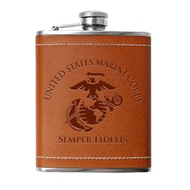 Leather USMC 8 oz Flask | Stainless Steel | USMC Leather Flask
