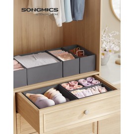 SONGMICS Drawer Organizer, Dresser Drawer Organizers, Set of 12, Foldable Fabric Storage Bins for Socks, Underwear, Bras, Ties, Scarves, Slate Gray URDZ006G03