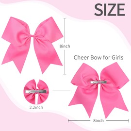 2PCS 8" Jumbo Cheer Bow Clip with Tails, Oaoleer Large Cheerleading Hair Bows for Girls Teen Softball Cheerleader Outfit Uniform (Hot Pink)